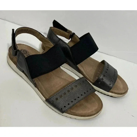 Earth Spirit Womens Sandals Metallic Gray Slingback Black Elastic Size 6 - Picture 3 of 12